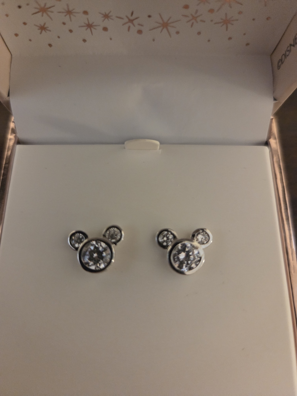 New Silver Crystal Mickey-Style Stud Earrings